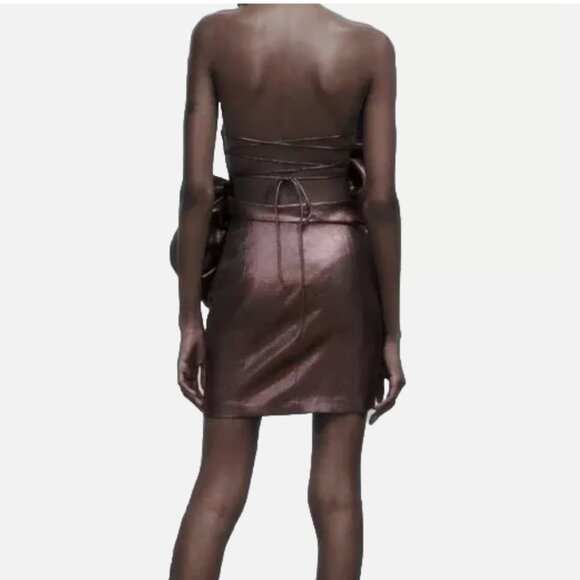 NWT ZARA Voluminous Flower Strapless Mini Metallic Dress Crossover Strap - Picture 8 of 13
